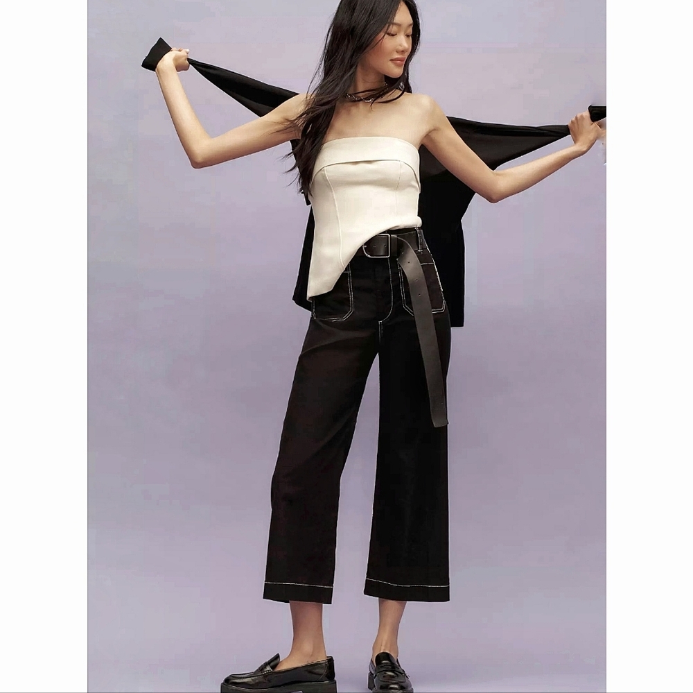 Anthropologie The Crop Wide Leg Colette- Contrast Stitch Edition
